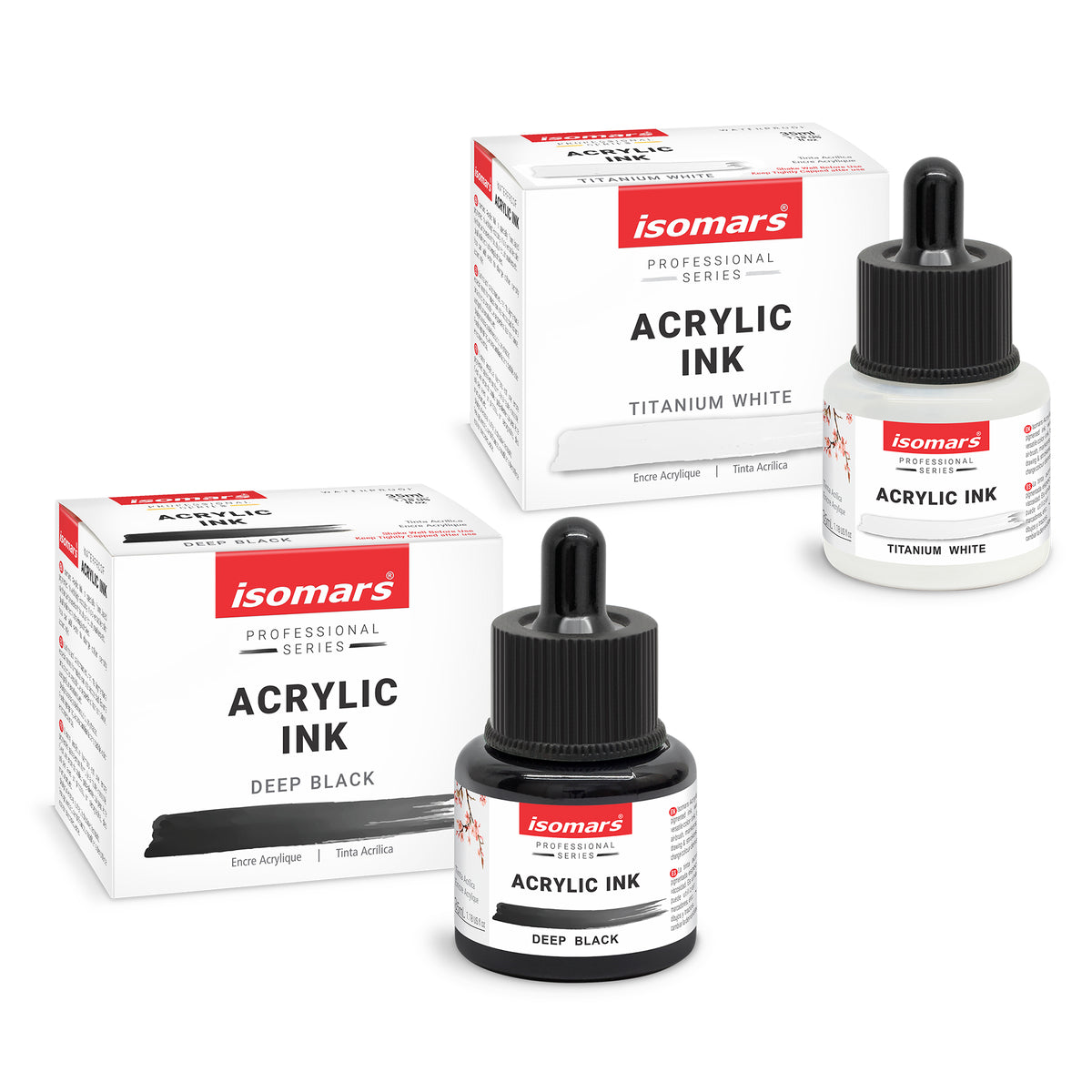 Isomars Acrylic Ink White & Black Combo 35ml Each with Dropper