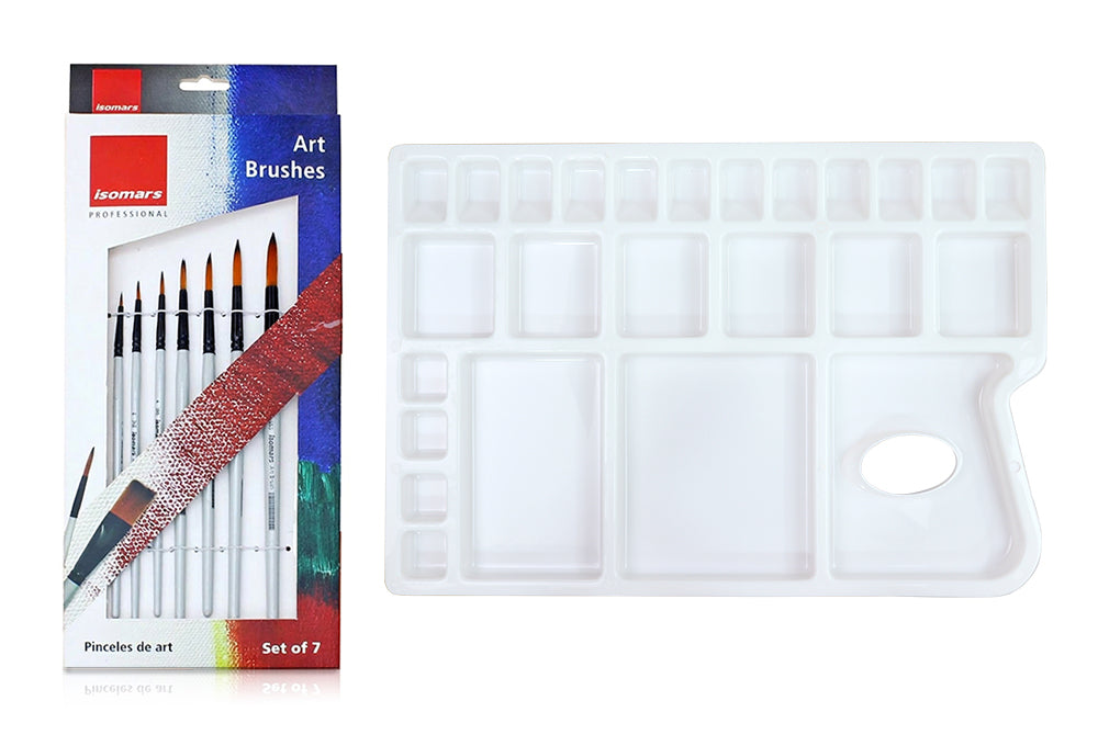 Color Mixing Palette & Round Paint Brushes