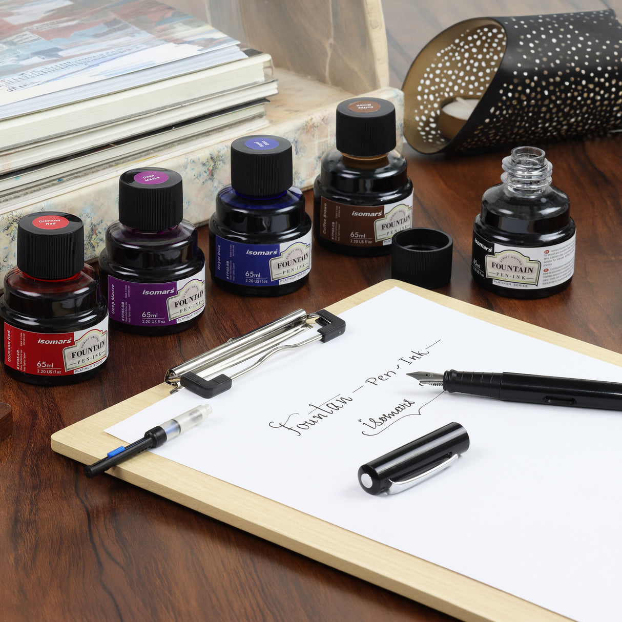 Isomars Fountain Pen Ink Set of 10 Colors, 65ml Each Bottle, Quick Drying, Non-Clogging Formula, Smooth Ink Flow, Vibrant Archival Inks for Fountain Pens, Calligraphy & Writing