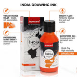 India Waterproof Drawing Ink Orange 100ml | Permanent Lightfast Artist Ink for Calligraphy, Airbrush, Illustration & Fabric Painting