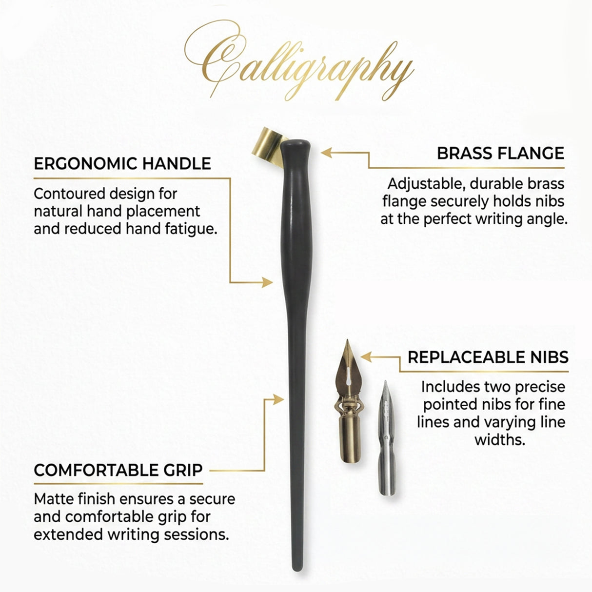 Isomars Calligraphy Vintage Holder For Copperplate Calligraphy with 2 Flex Nibs & Plastic Holder with Brass Flange