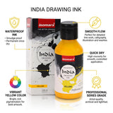 India Waterproof Drawing Ink Yellow 100ml | Permanent Lightfast Artist Ink for Calligraphy, Airbrush, Illustration & Fabric Painting