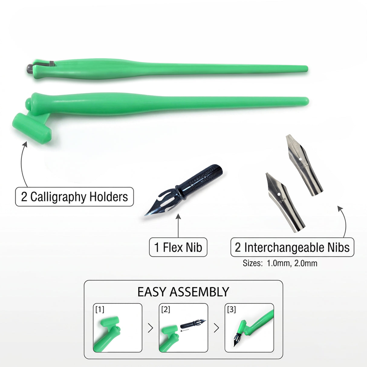 Plastic Holder Set (Oblique & Straight) with 2 Calligraphy & 1 Flex Nib