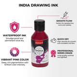 India Waterproof Drawing Ink Pink 100ml | Permanent Lightfast Artist Ink for Calligraphy, Airbrush, Illustration & Fabric Painting