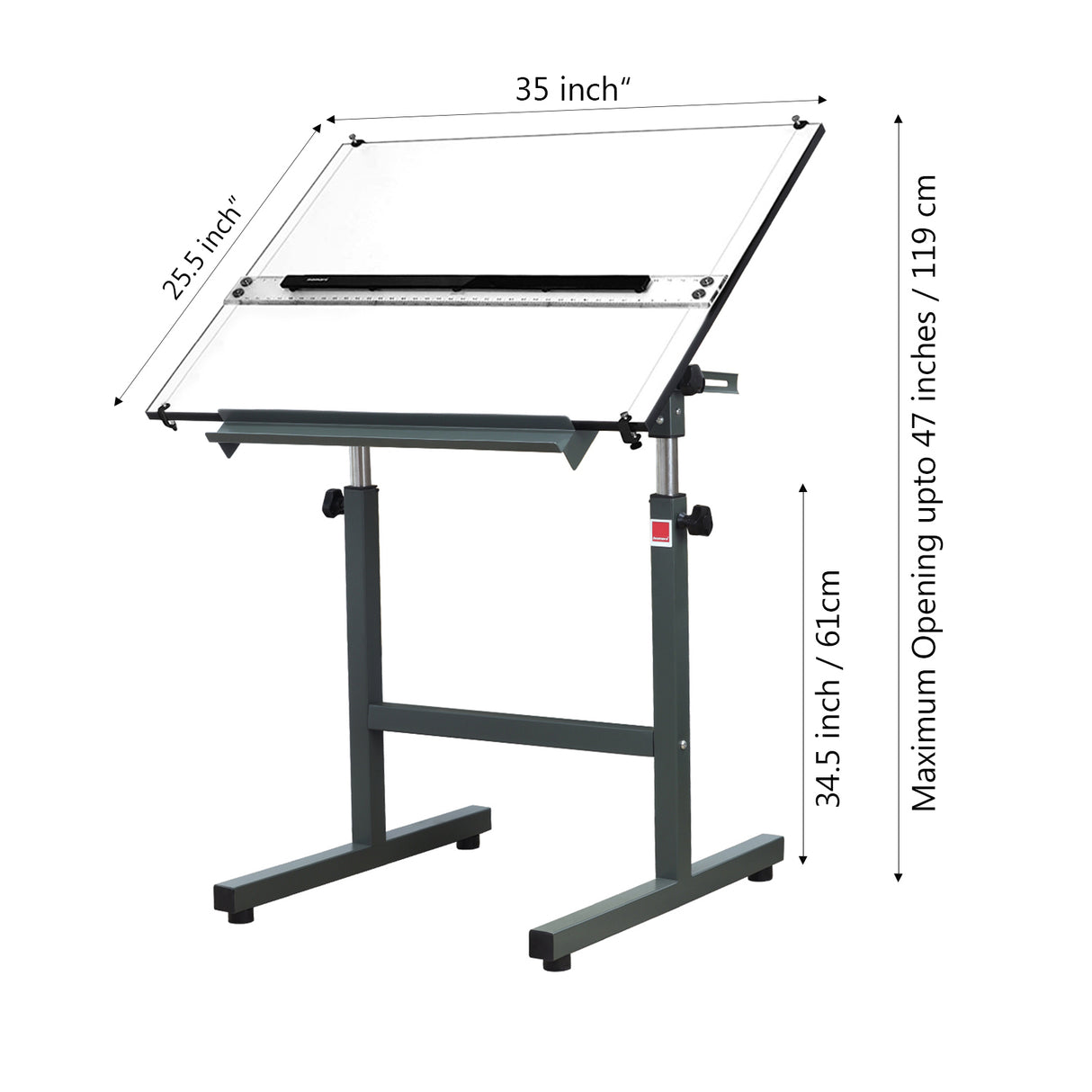 Isomars Olive Green Drawing Board Table - Scholar A1 White Laminated Board 25.5"x35" with Parallel Ruler and Drafting Olive Green Metal Stool Set | Complete Engineer, Draughtsman, Architects Set