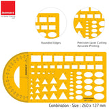 Isomars Combination Geometric Template with Protractor | Multi-Shape Drafting Stencil with Rectangles, Triangles, Ovals & Angle Scale | Drawing Tool for Architects, Engineers, Designers & Students - Isomars