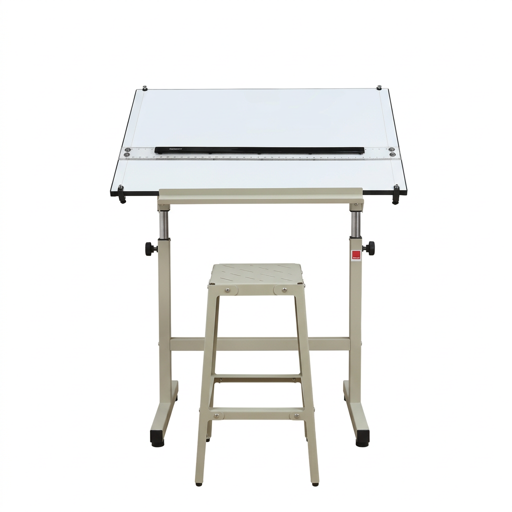 Isomars Scholar A1 Drafting Table with Parallel Scale & Metal Stool, Adjustable Height 35"–47", 0°–180° Tilting Drawing Board, Grey Drafting Desk for Architects, Artists & Engineers
