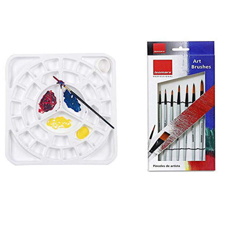 Isomars Colour Mixing Palette Square with Round Brush Set of 7 Artist Combo