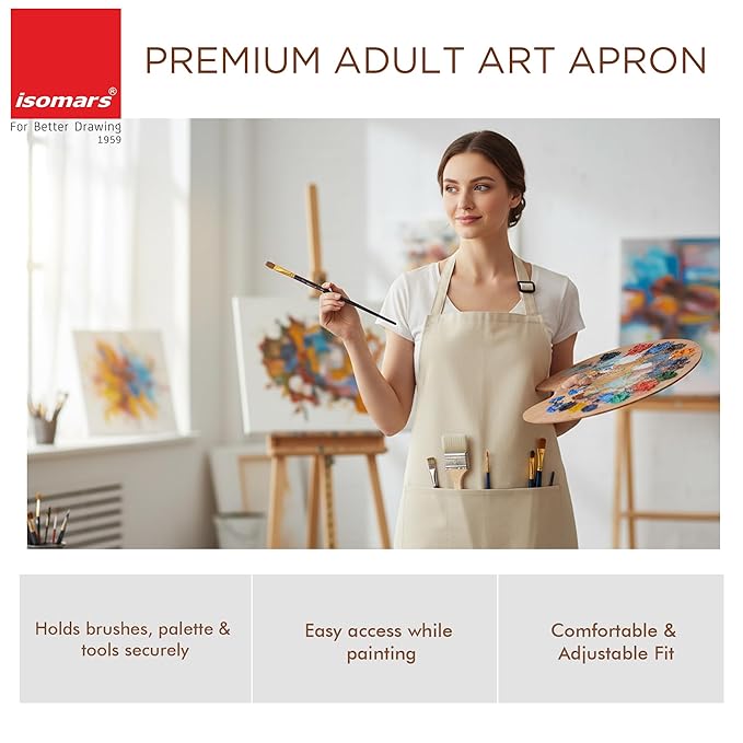 Isomars Durable Natural Canvas Artist Apron for Mess Free Studio Work