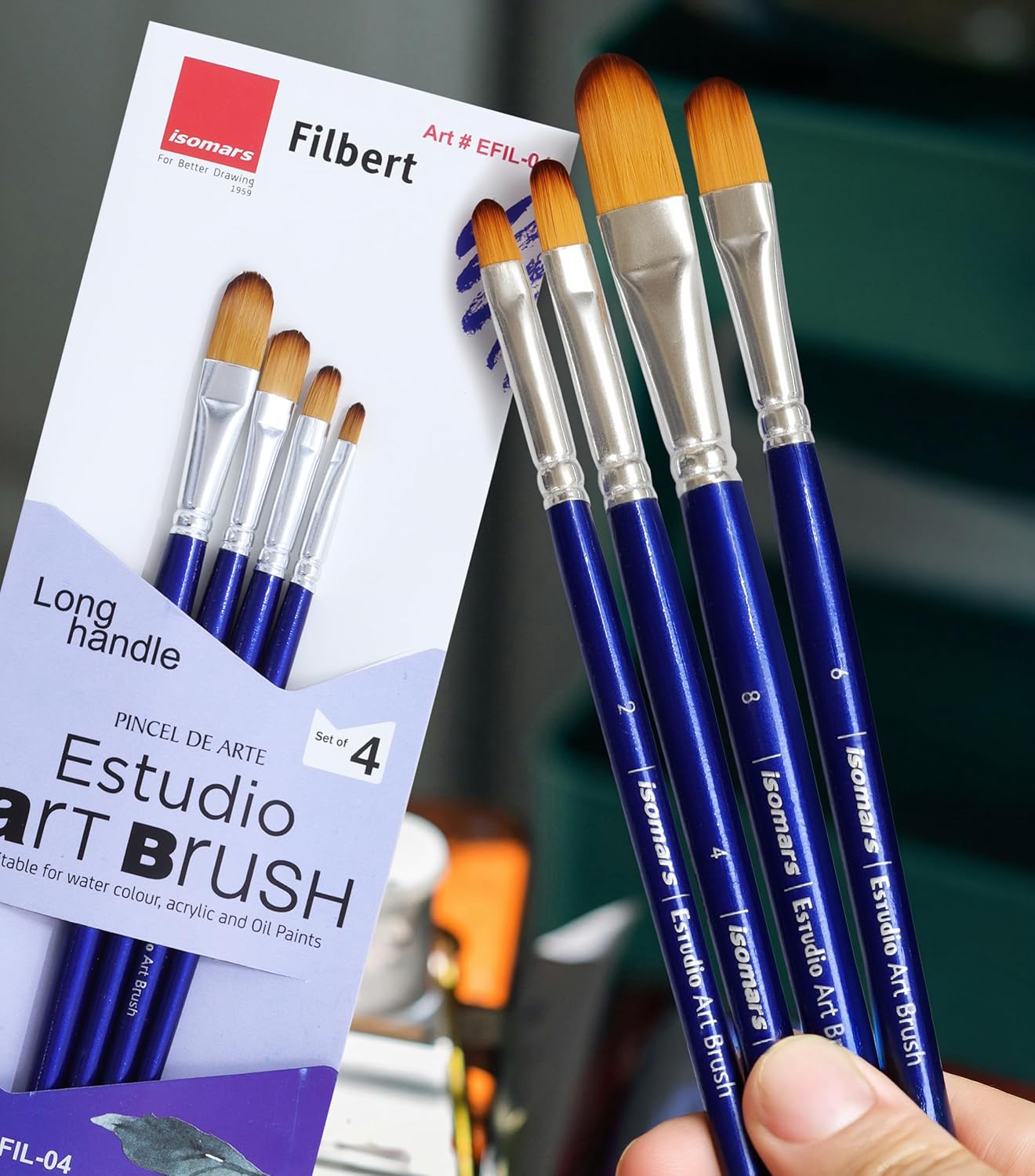 Isomars Estudio Filbert Paint Brushes for Acrylic Watercolor Oil Gouache and Mixed Media