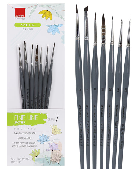 Isomars Fineline Spotter Brush Set Of 7 For Miniature Painting And Fine Detailing