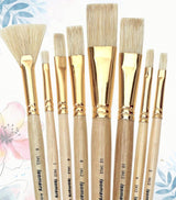 Isomars Flat Hog Hair Paint Brush Set of 8 with Fan Brush – Professional Long Handle Artist Brushes for Oil, Acrylic & Canvas Painting | Natural Bristles for Smooth, Even Strokes