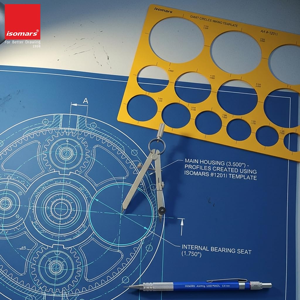 Isomars Giant Circles Drawing Template, Large Circle Stencil for Engineering & Drafting, Precise Geometry Tool for Architects, Designers & Students, Transparent Plastic, Multiple Sizes