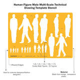 Isomars Human Figure Male & Female Template Combo, Multi Scale Architectural People Stencil Set with 40 Human Silhouettes in 1:20, 1:25, 1:100, 1:125 & 1:175 for Architecture, Interior Design, Urban Planning & Blueprint Rendering