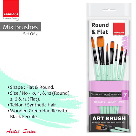 Isomars Multi Purpose Artist Brush Kit for Detailing Broad Strokes and Blending