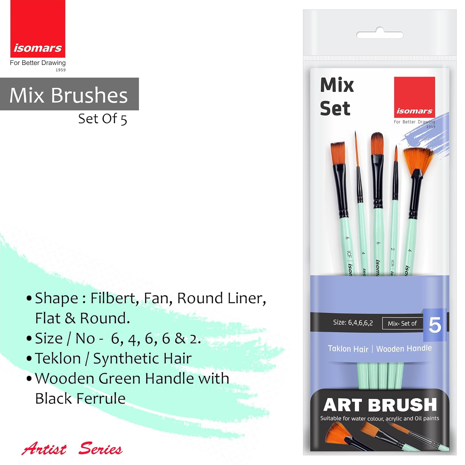Isomars Multi Shape Technique Paint Brush Set for Detailing Blending and Texture