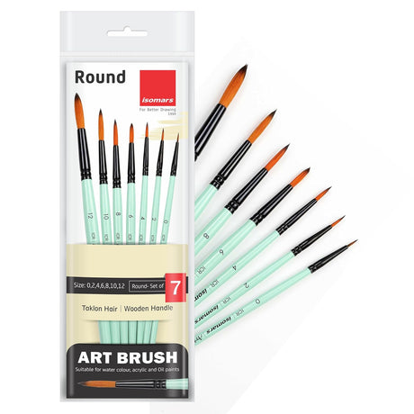 Isomars Paint Brushes Round Brush Set of 7 Professional Synthetic Artist Brushes