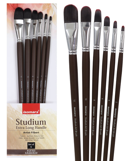 Isomars Professional Filbert Paint Brush Set Of 6 For Acrylic And Watercolor Painting