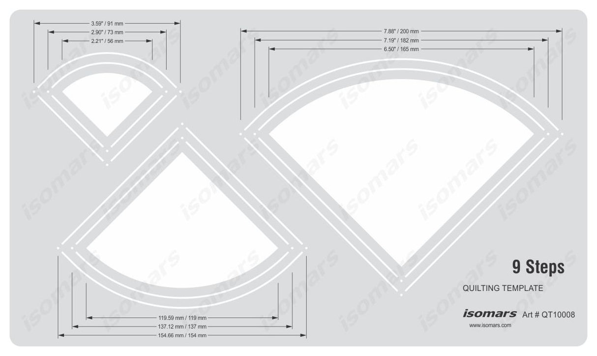 Isomars Quilting Template 9 Steps for Curved Quilt Top Stitching Patterns