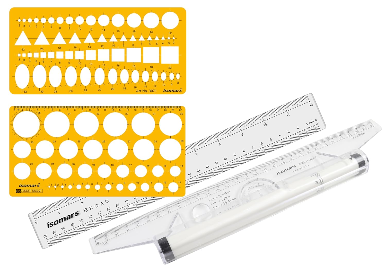 Isomars Rolling Ruler with Circle and Combination Drawing Drafting Template Set