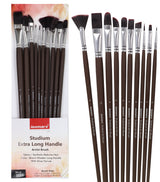 Isomars Studium Extra Long Handle Artist Paint Brush Set Of 10 For Acrylic And Oil Painting