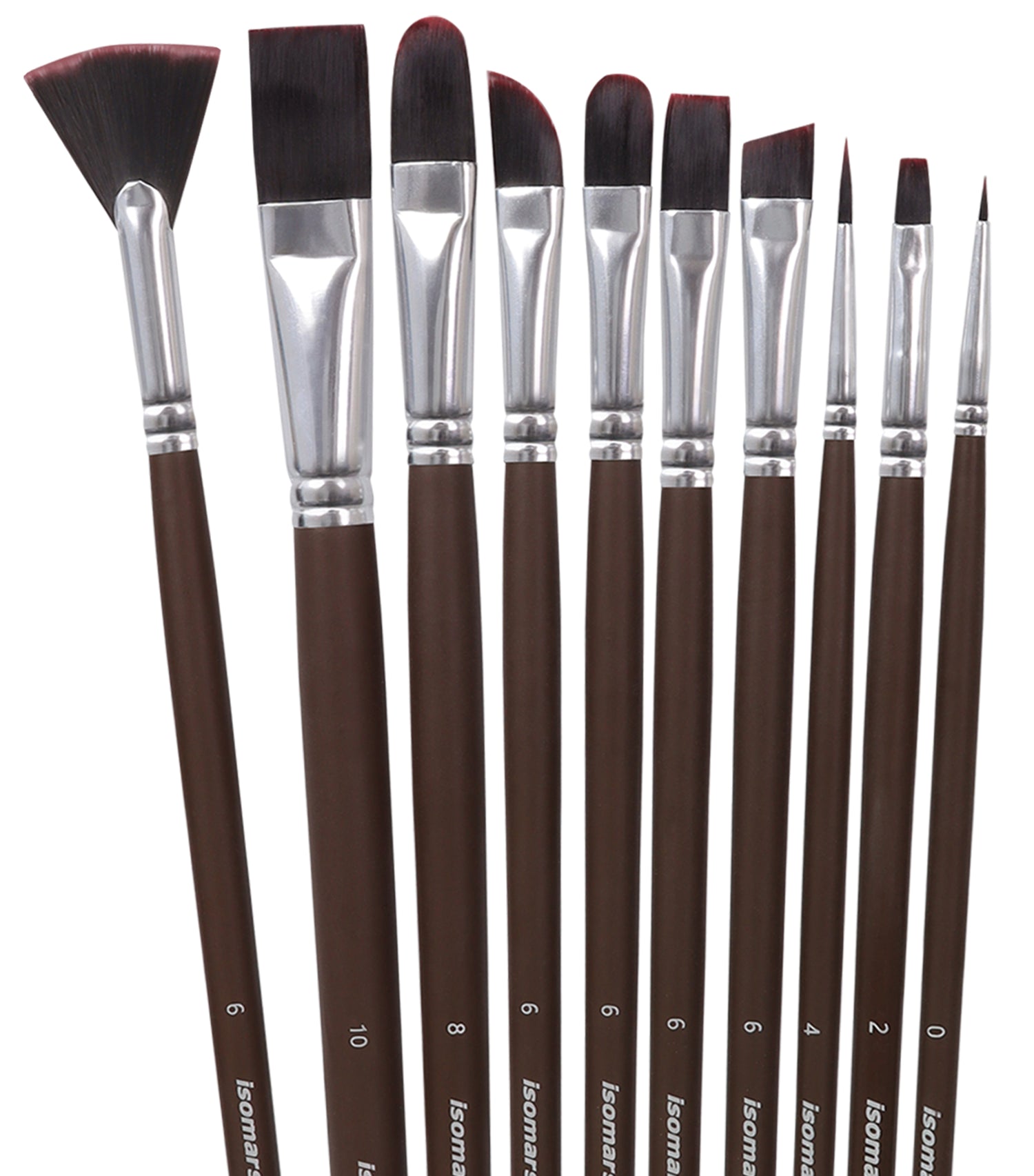 Isomars Studium Extra Long Handle Artist Paint Brush Set Of 10 For Acrylic And Oil Painting