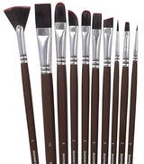 Isomars Studium Extra Long Handle Artist Paint Brush Set Of 10 For Acrylic And Oil Painting