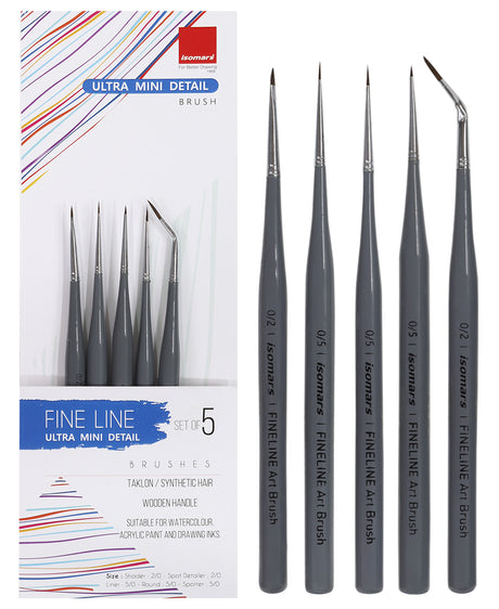Isomars Ultra Mini Detail Brush Set Of 5 For Miniature Painting And Fine Line Art