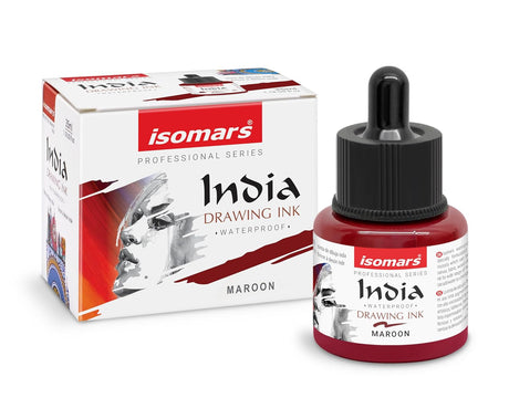 Isomars Waterproof Drawing Ink with Dropper 35ml Maroon India Ink Bottle