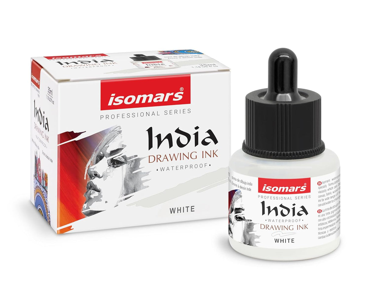 Isomars Waterproof Drawing Ink with Dropper 35ml White India Ink Bottle