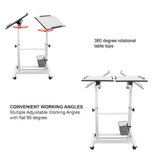 Isomars Sit &Stand 360° 2 Platforms Laptop & Projector User Table Multipurpose Angle Height & 360° Rotation Adjustable Both Side 2 Engineered Wood Board 20" / 50.8 cm x 14" / 35..5 cm (White)