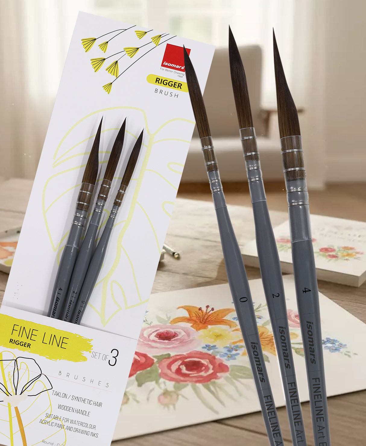 Precision Rigger Paint Brushes With Grey Wooden Handles For Artistic Detailing