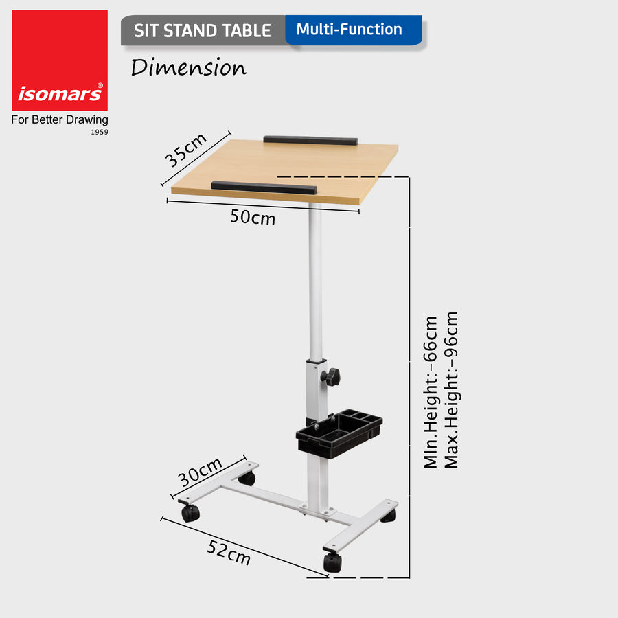 Isomars Multipurpose Laptop Table Study Desk, Lockable Wheels, & Adjustable Height and Angle for Breakfast Table, WFH & Online Classes (Wooden)