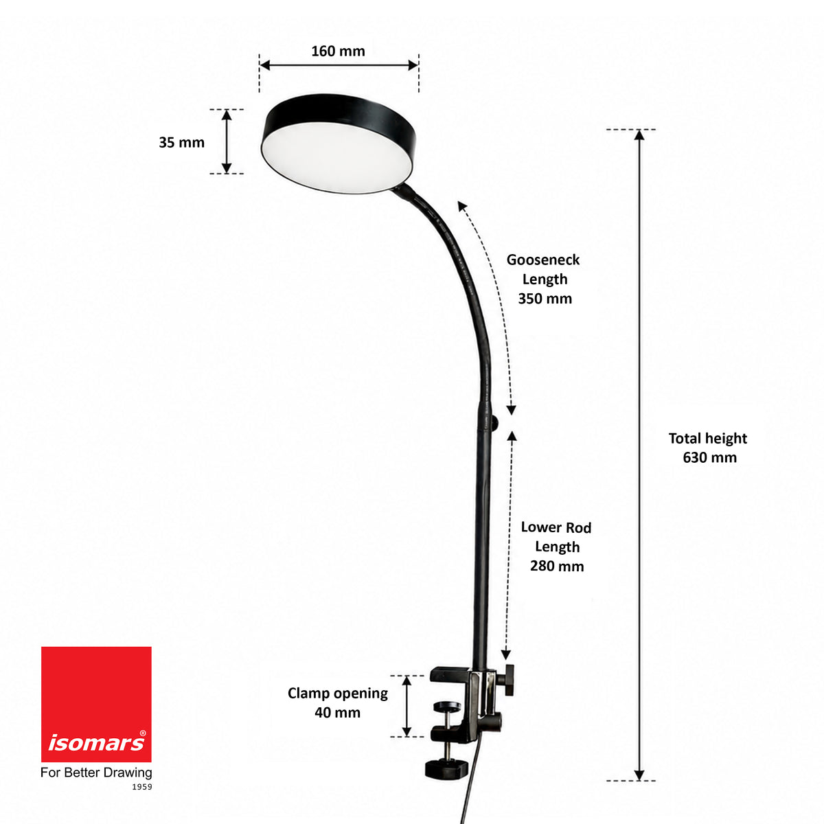 Isomars LED Study, Reading, Laptop, Computer,etc Desk Lamp with Clamp, Flexible Gooseneck, 3 Color Modes (Warm/Natural/Cool), Eye-Care Lighting (Black)
