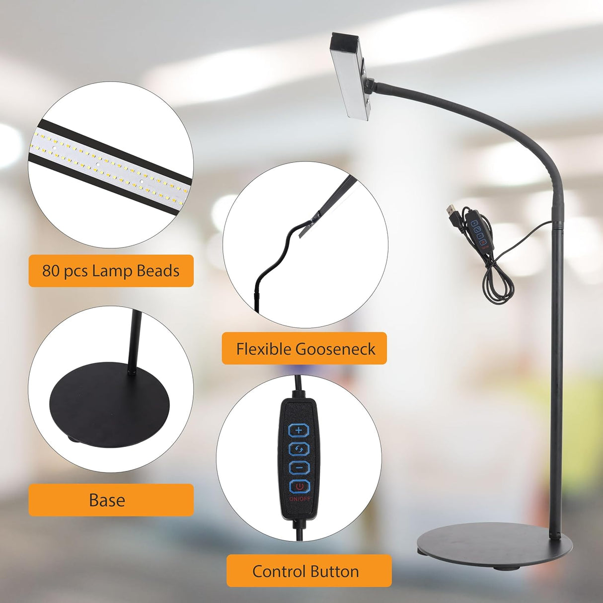 Modern Black USB Powered Compact Desk Lamp for Laptop Computer and Desktop Use