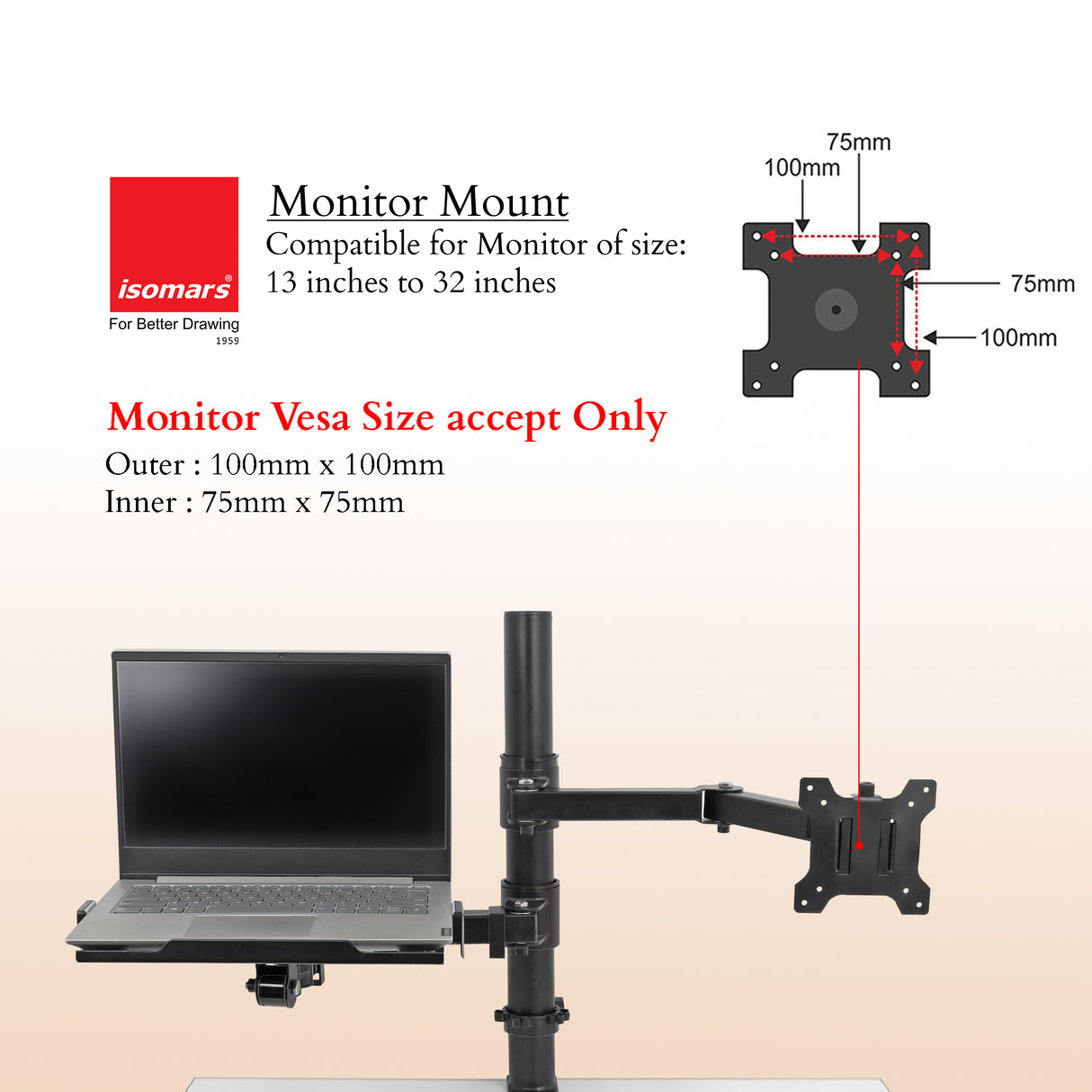 Isomars Laptop and Monitor Table Stand - Adjustable Height & Angles and Sides (Laptop & Monitor Mount)