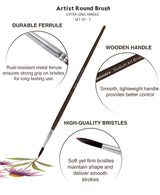Multi-Size Professional Round Paint Brushes For Artists Students And Beginners