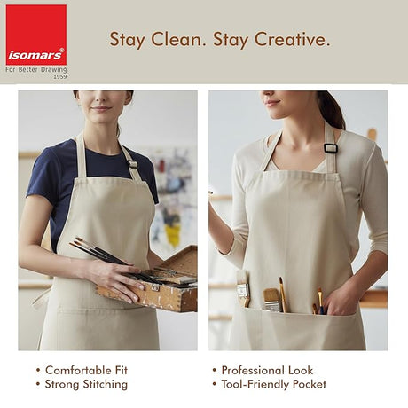 Isomars Durable Natural Canvas Artist Apron for Mess Free Studio Work