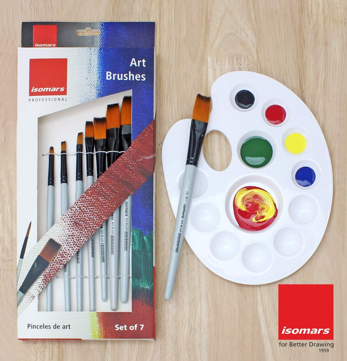 Professional Flat Pointed Brush Set with Colour Mixing Palette
