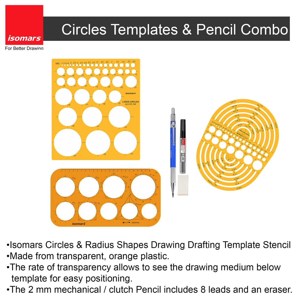 General Purpose Circles Templates & 2MM Mechanical Pencil Combo