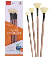 Saphire Fan Paint Brush Set of 4 | Professional Taklon Synthetic Long Handle Artist Brushes for Blending, Texture, Foliage & Cloud Effects | Acrylic, Watercolor, Oil, Gouache & Craft Painting