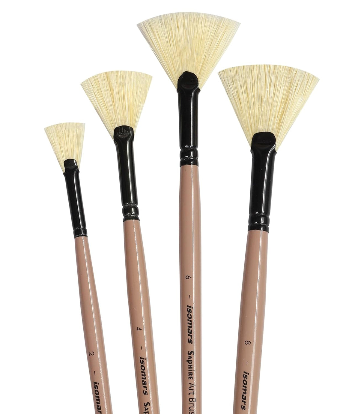 Saphire Fan Paint Brush Set of 4 | Professional Taklon Synthetic Long Handle Artist Brushes for Blending, Texture, Foliage & Cloud Effects | Acrylic, Watercolor, Oil, Gouache & Craft Painting