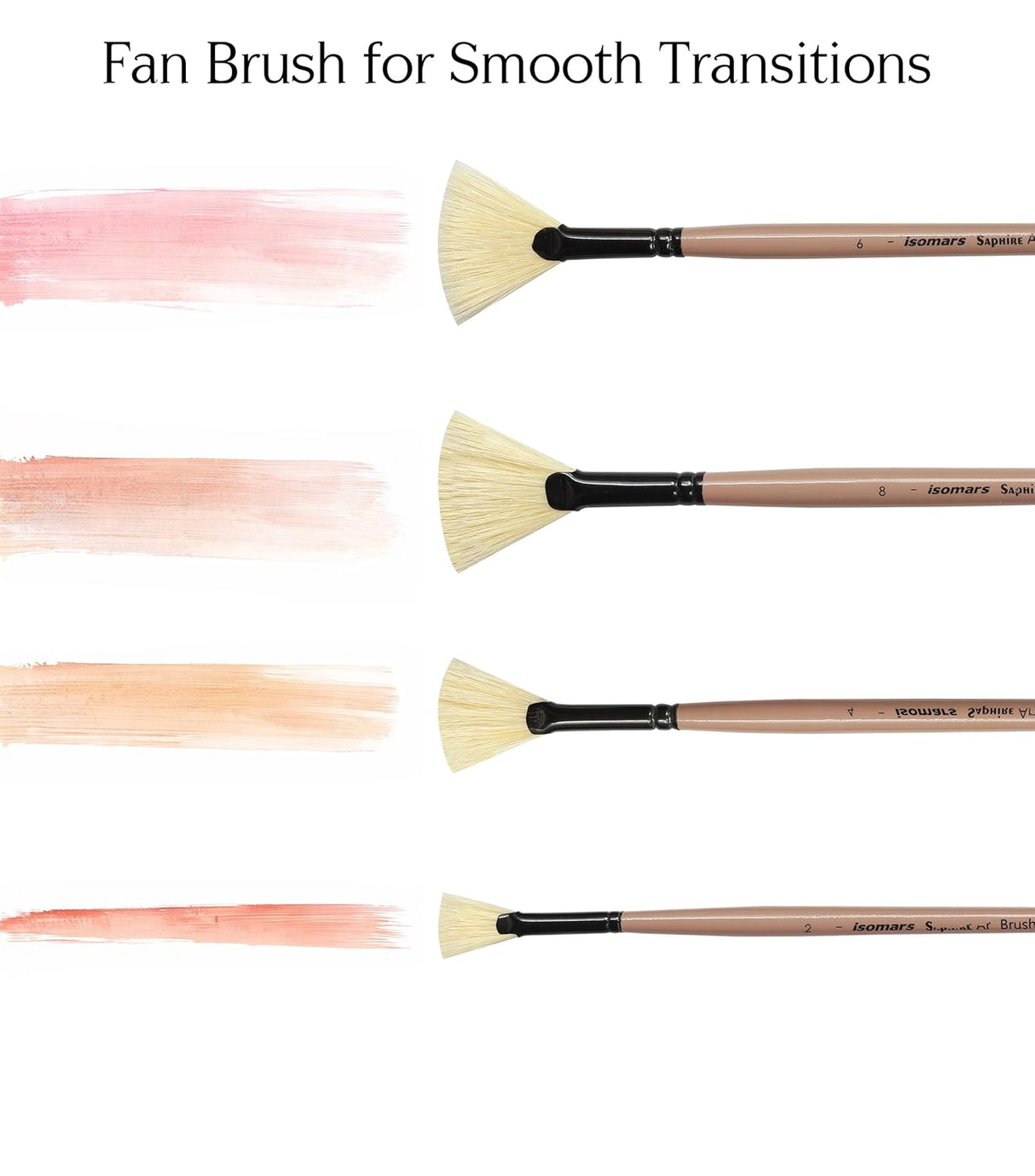 Saphire Fan Paint Brush Set of 4 | Professional Taklon Synthetic Long Handle Artist Brushes for Blending, Texture, Foliage & Cloud Effects | Acrylic, Watercolor, Oil, Gouache & Craft Painting