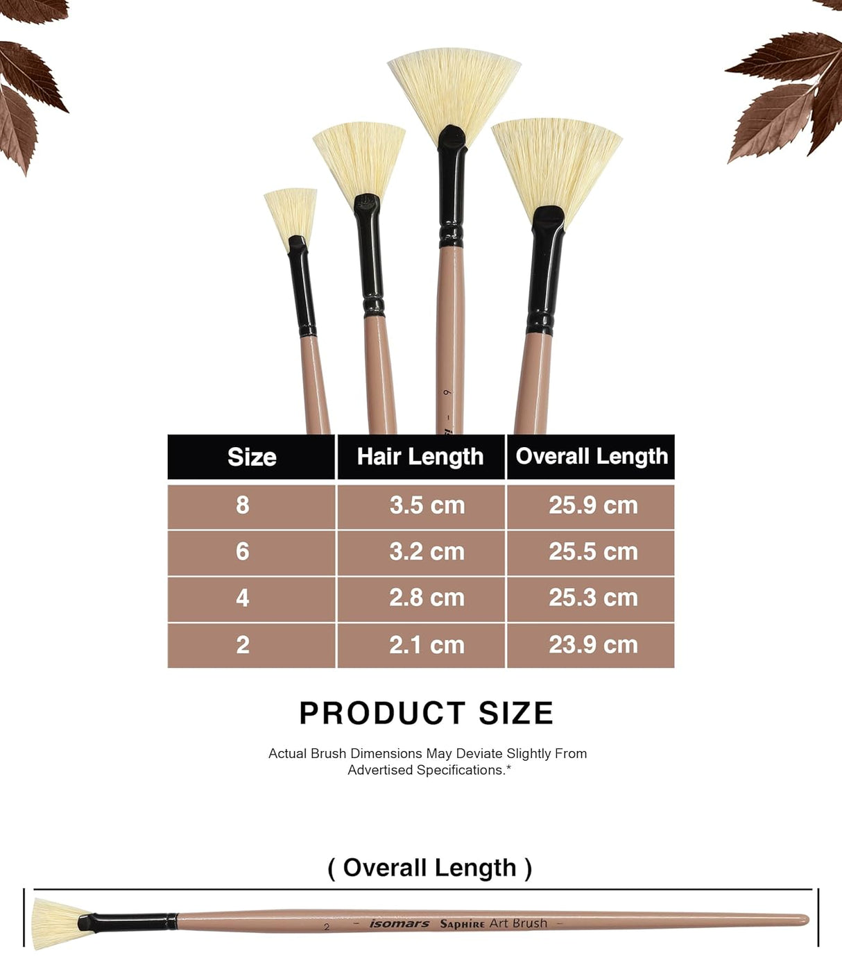 Saphire Fan Paint Brush Set of 4 | Professional Taklon Synthetic Long Handle Artist Brushes for Blending, Texture, Foliage & Cloud Effects | Acrylic, Watercolor, Oil, Gouache & Craft Painting