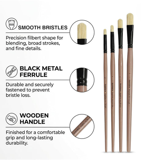 Saphire Hog Hair Filbert Brushes for Floral Portrait and Canvas Art Painting
