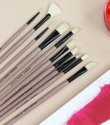 Saphire Professional Paint Brush Set of 10 | Mixed Long Handle Hog Hair Artist Brushes for Acrylic & Oil Painting | Filbert, Fan, Angular, Flat, Round, Deer Foot, Dagger, Cat’s Tongue Canvas Brush Set