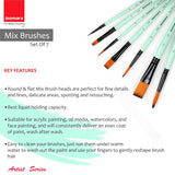 Set of 7 Synthetic Wooden Handle Paint Brushes for Students Hobbyists and Artists