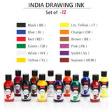 Isomars India Drawing Ink Set of 12 | 100 ml Each | Waterproof Colours