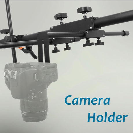 Flat Lay Product Photography Stand with Camera Holder Lights and Background Brackets