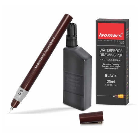 Isomars Technoart 0.6mm Fineliner Pen with Waterproof Black Drawing Ink Set